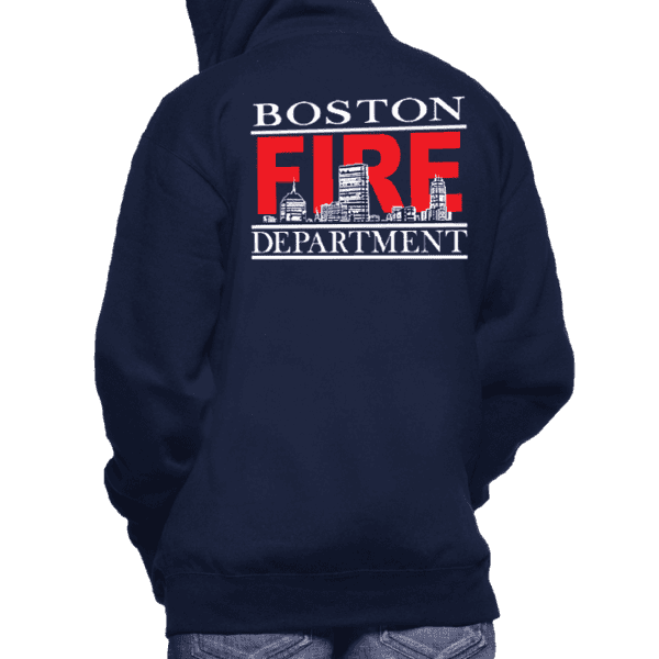 Boston Fire Skyline Navy Hoodie Sweatshirt Back